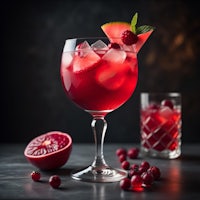 a glass of cranberry cocktail on a dark background