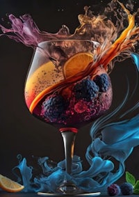 a glass of wine with smoke coming out of it