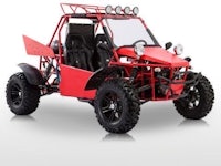a red dune buggy on a white background