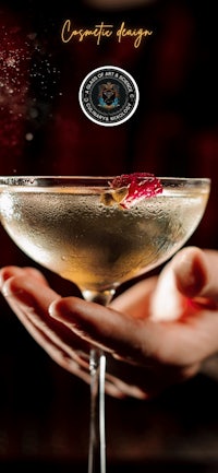a hand holding a martini in a glass