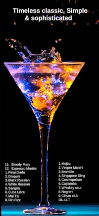 an image of a martini glass with the words timeless classic, simple and sophisticated