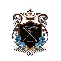 a crest with a martini glass and a crown