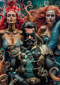 a group of mermaids and octopus